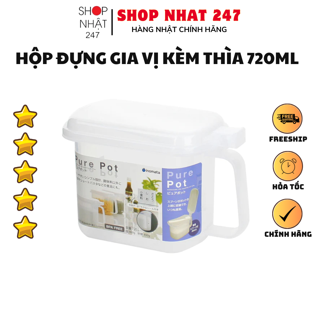 Bộ hộp gia vị kèm thìa Inomata 720ml Nội địa Nhật Bản
