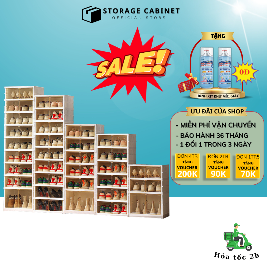 Tủ giày, kệ giày, hộp giày STORAGE CABINET 9 tầng 18 đôi, có bánh xe,bảo hành 36 tháng, chất liệu nhựa ABS
