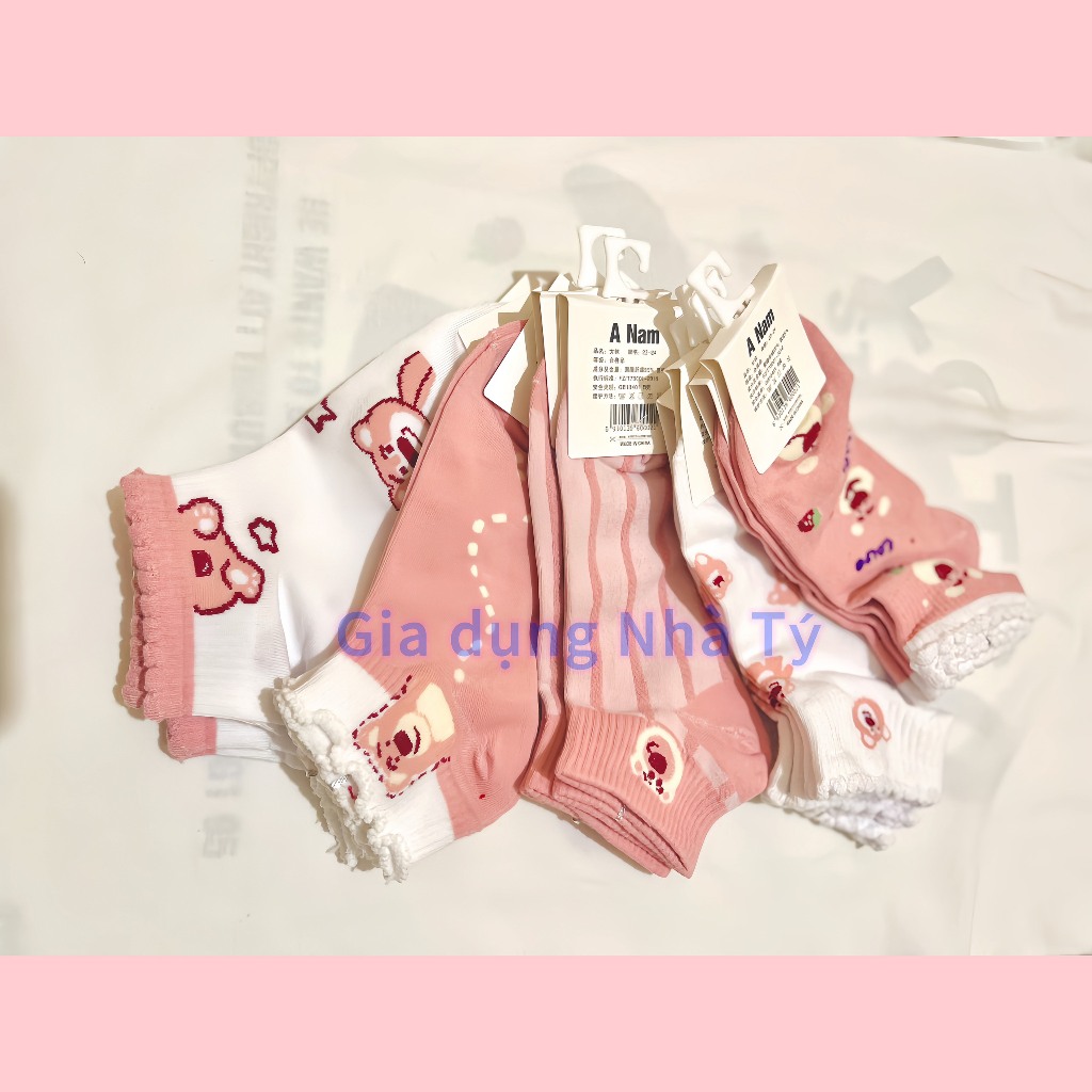 Tất, vớ nữ cổ ngắn chất liệu cotton, co giãn 4 chiều, thấm hút mồ hôi tốt phong cách Lolita dễ thương