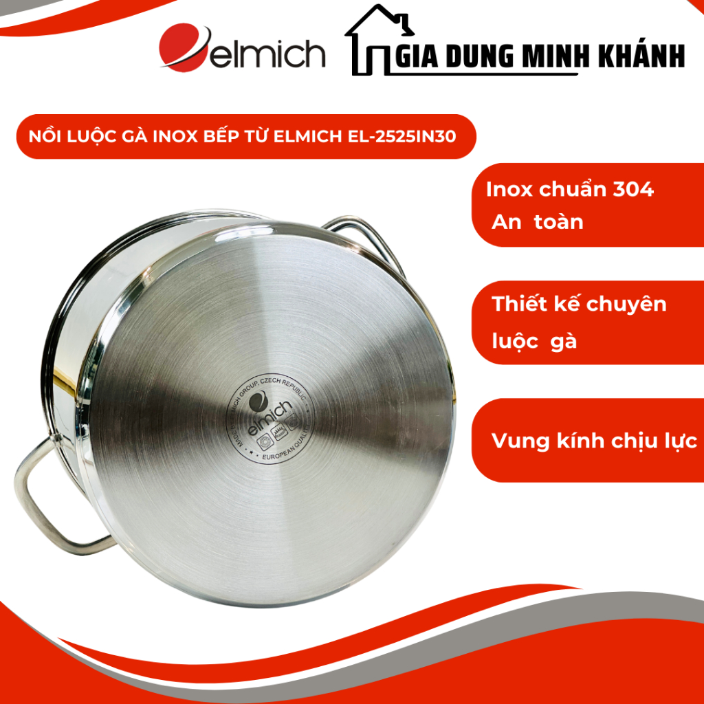 Nồi luộc gà inox bếp từ Elmich EL-2525IN30 - Thành cao 24,5cm