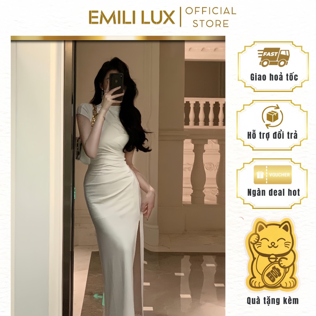 Váy body cổ cao Emili chất thun lạnh, váy đầm dự tiệc sang chảnh