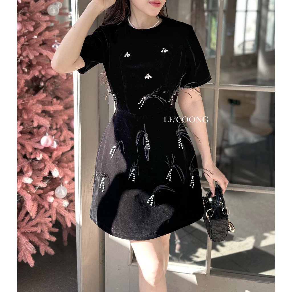Đầm Đẹp Dáng Ngắn LECOONG V503 Váy Tiểu Thư Đính Đá Sang Chảnh