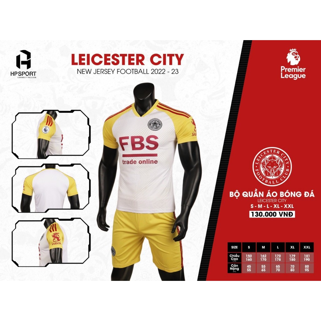 Bộ quần áo bóng đá Leicester City trắng vàng sân khách 2023