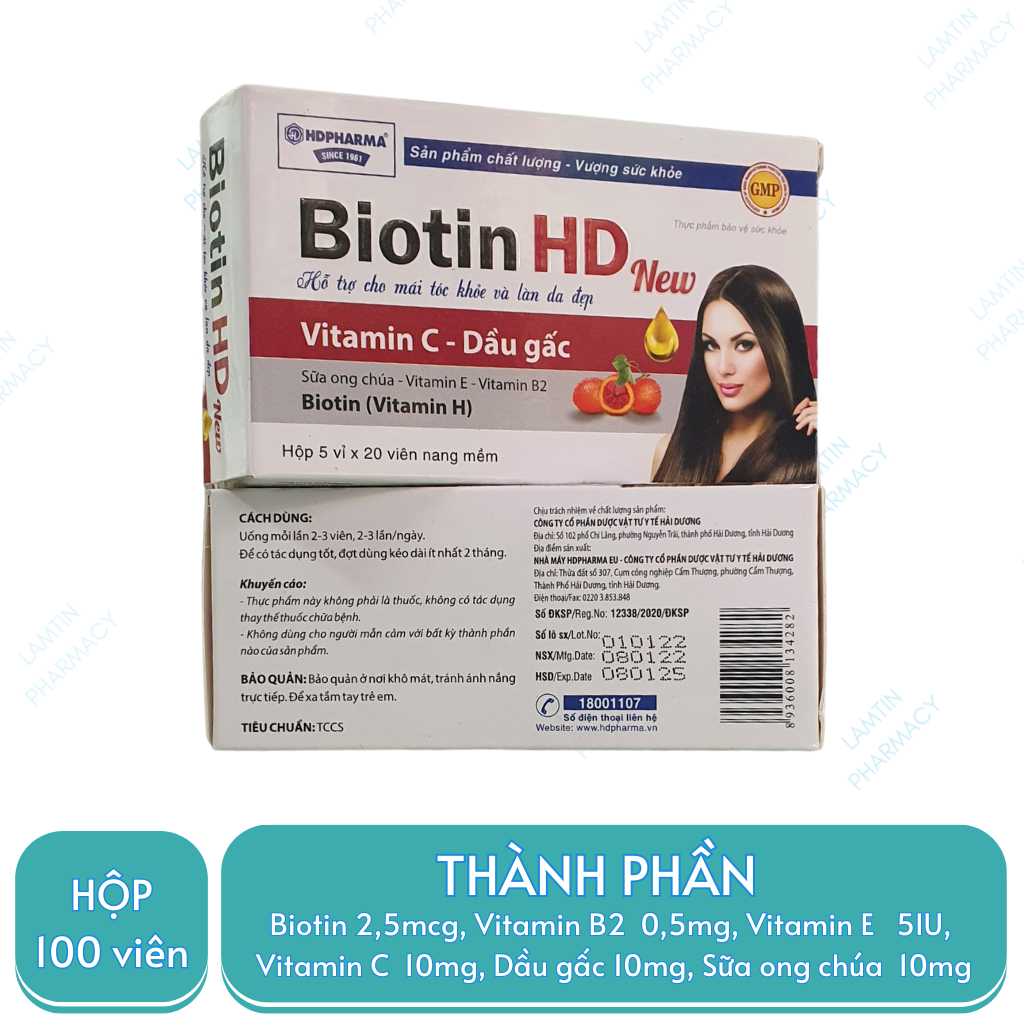 Bổ sung Biotin HD New Vitamin H -giúp giảm rụng róc, sạm da- Hộp 100 viên