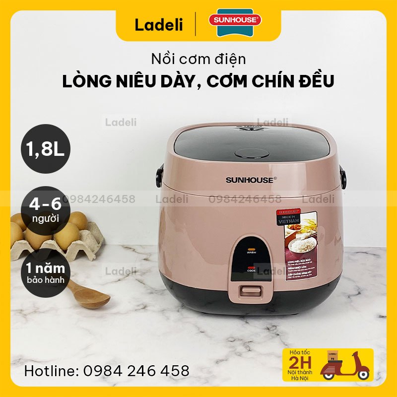 Nồi cơm điện 1.8L SUNHOUSE SHD8627 vỏ nhựa PP siêu bền