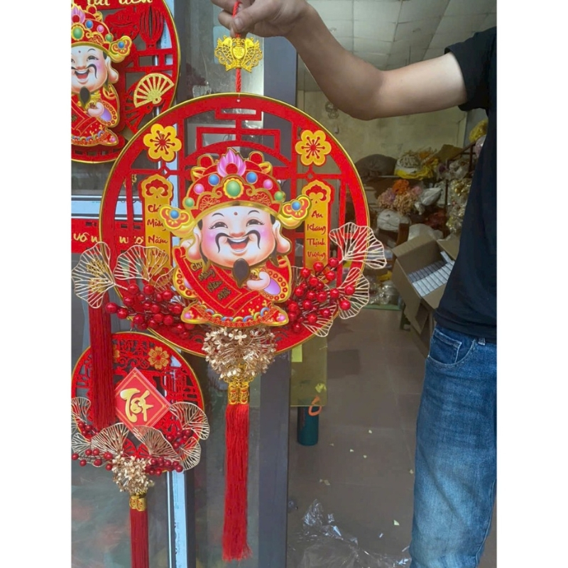 Dải Treo Thần Tài Lắc Đầu  Chiêu Tài Lộc May Mắn Tặng Móc Trang Trí Tết  Kích thước: 38x108cm