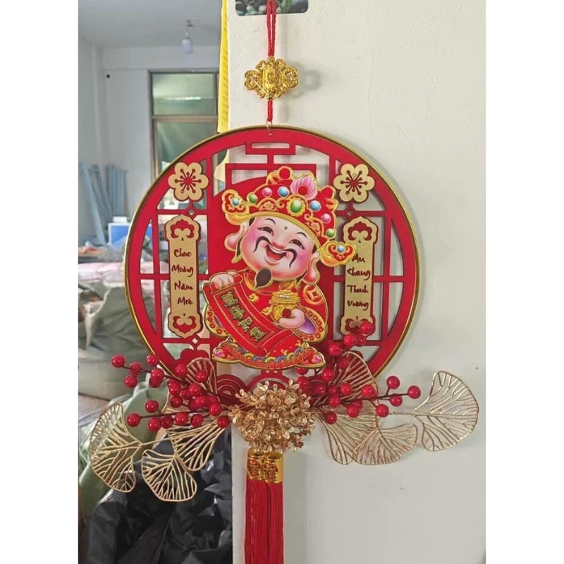 Dải Treo Thần Tài Lắc Đầu  Chiêu Tài Lộc May Mắn Tặng Móc Trang Trí Tết  Kích thước: 38x108cm