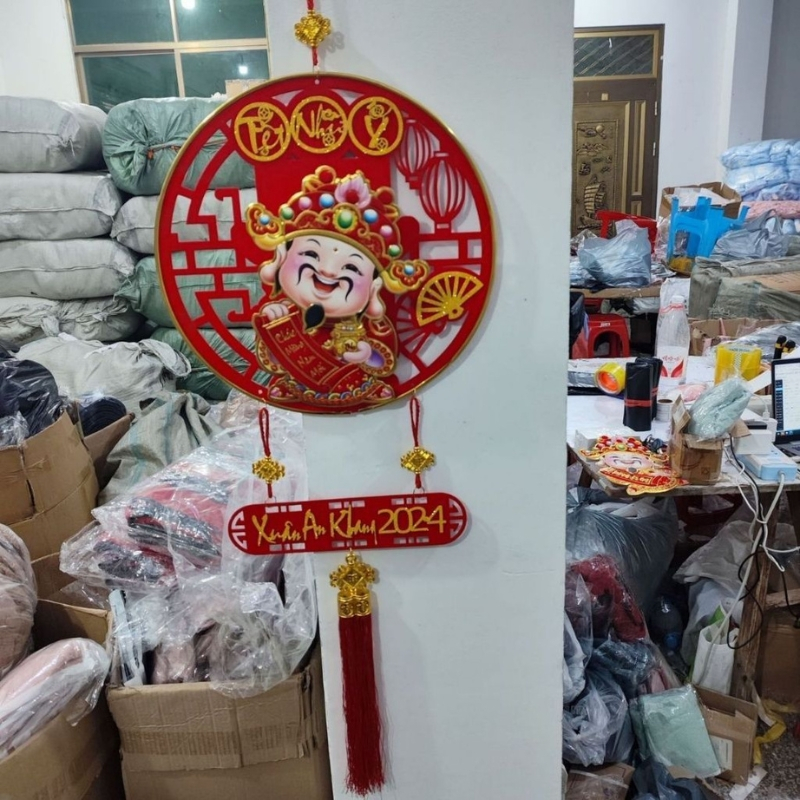 Dải Treo Thần Tài Lắc Đầu  Chiêu Tài Lộc May Mắn Tặng Móc Trang Trí Tết  Kích thước: 38x108cm