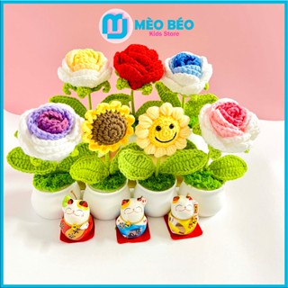 Chậu hoa len, hoa len hướng dương, hoa handmade - Mèo Béo Kids Store