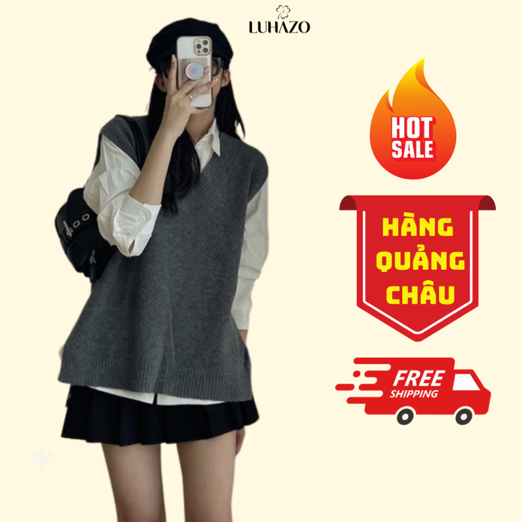 Áo gile len nữ cổ V trơn màu basic dễ phối đồ LUHAZO kiểu Hàn Quốc hàng Quảng Châu chất đẹp đi học đi công sở G-16