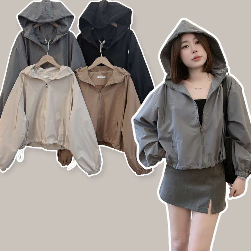 Áo khoác gió nữ 2 lớp, áo khoác crotop gió dù dáng ngắn 4 màu cao cấp có dây rút M60