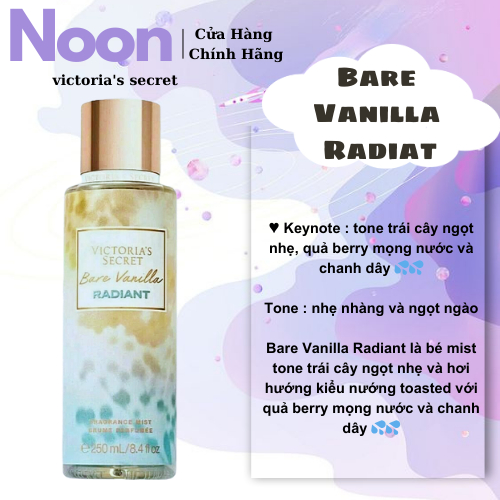 🍄 Xịt Thơm - Toàn thân victoria's secret Bare Vanilla Radiat