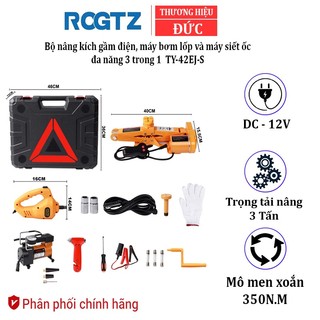 Bộ Nâng Kích Gầm Điện 3 Trong 1 Kiêm Máy Bơm Lốp và Máy Siết Ốc Ô Tô Thương Hiệu ROGTZ Đức TY-42EJ-S Tải Trọng 3 Tấn