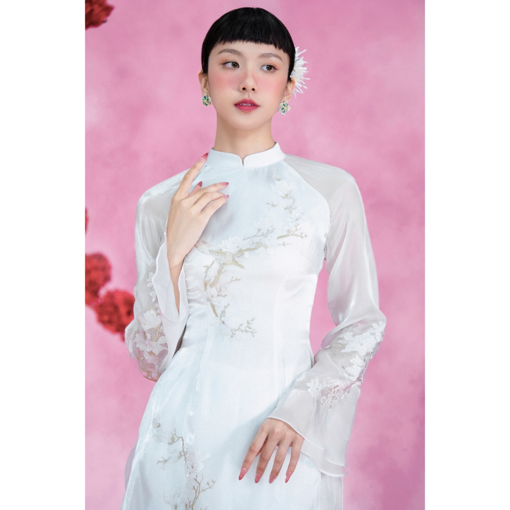 [XÉO XỌ] Set áo dài Yến Di Chất liệu Organza thêu họa tiết Dáng chiết eo Tay dài