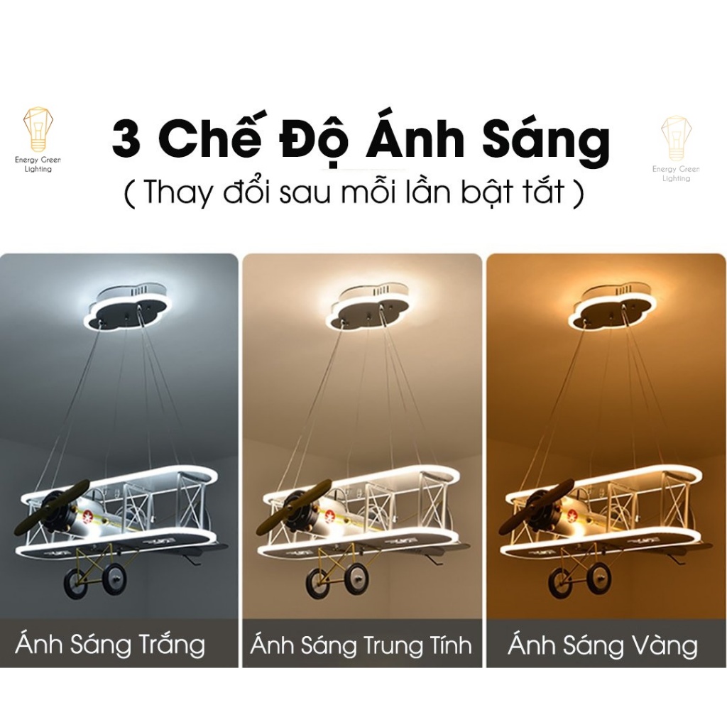 Đèn Trần Energy Green Lighting Cho Bé Máy Bay Kỳ Diệu DGT- 6537 - 3 Chế Độ Ánh Sáng -Trang Trí Phòng Trẻ Em Đa Sắc Màu