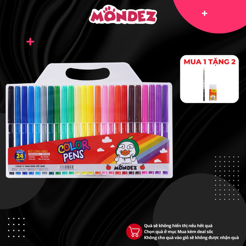 Bút Dạ Màu 24 Màu MONDEZ, Chất Liệu Nhựa Cao Cấp, Màu Sắc Tươi Sáng, Không Phai M70013