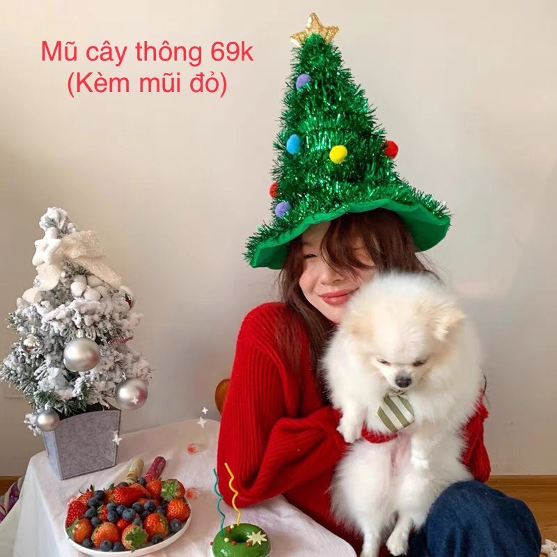 Set Mũ Cây Thông Noel Kèm Mũi Đỏ  - Phụ Kiện Noel Dễ Thương