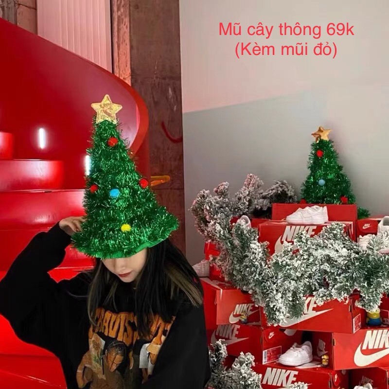 Set Mũ Cây Thông Noel Kèm Mũi Đỏ  - Phụ Kiện Noel Dễ Thương