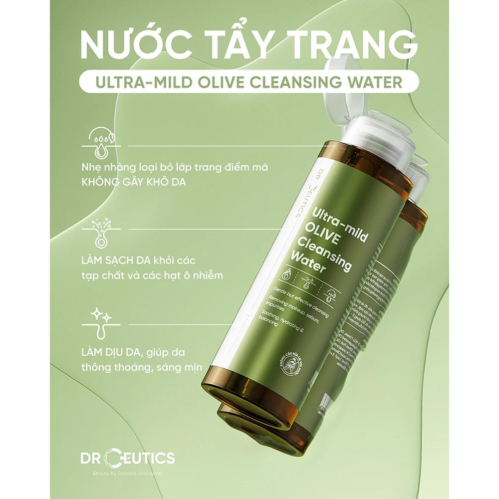 Nước Tẩy Trang Drceutics Ultra-mild OLIVE Cleansing Water Cho Mọi Loại Da, Da Nhạy Cảm (310ml, 500ml)
