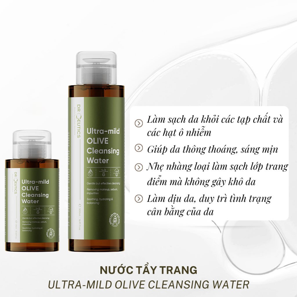 Nước Tẩy Trang Drceutics Ultra-mild OLIVE Cleansing Water Cho Mọi Loại Da, Da Nhạy Cảm (310ml, 500ml)