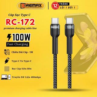 Cáp sạc nhanh type c to type c remax pd 100w cho andoird cáp dài 1m remax rc-172c - remax việt nam bảo hành 12 tháng