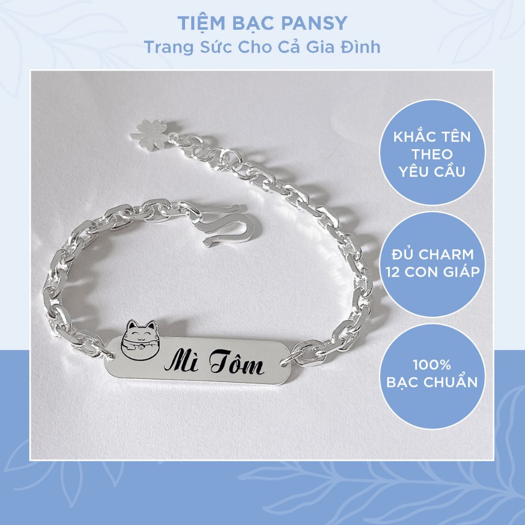 Lắc bạc khắc tên, Vòng bạc ta cho bé PANSY hình con giáp dễ thương theo tuổi
