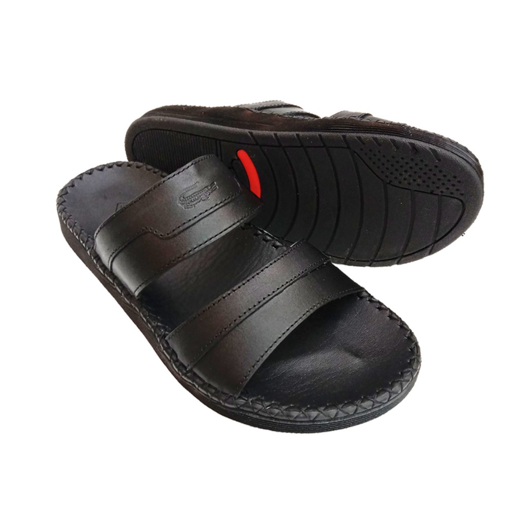 Dép nam quai ngang da bò thời trang cao cấp màu Đen đế cao 2,5cm D76