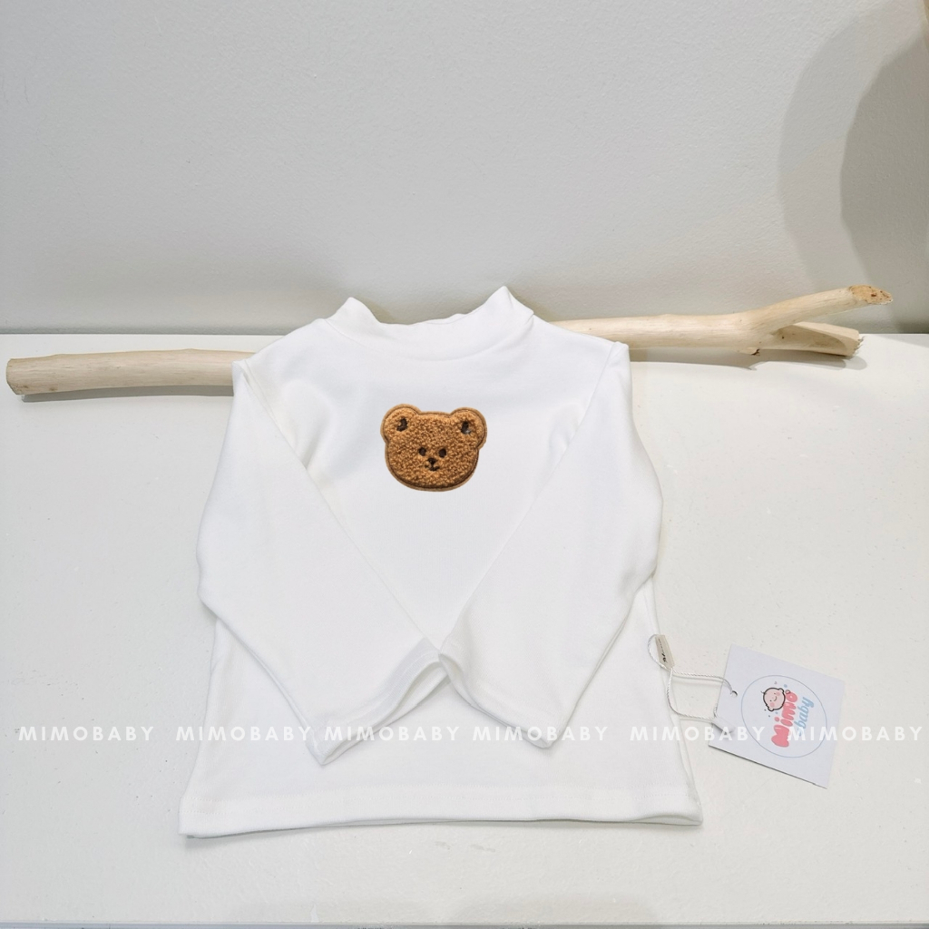 Áo giữ nhiệt cổ cao chất cotton dày dặn lót bông nhẹ đính gấu màu trơn ấm áp cho bé QA137 Mimo baby