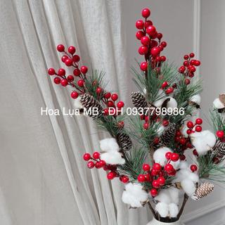 Cành Đào Đông Cherry Giả Mini Merber (Mơ & Bơ) Loại Mix Bông, Có Lá, Cụm Nhánh Thích Hợp Trang Trí Dịp Giáng Sinh, Noel