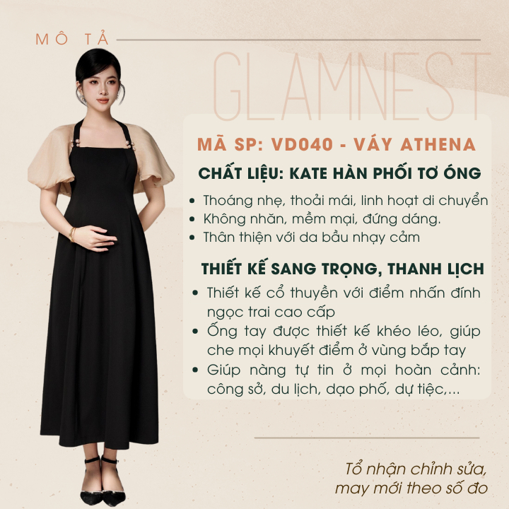 Đầm Bầu Dự Tiệc Thu Đông Xinh Bigsize Váy Bầu Công Sở Thiết Kế Cao Cấp Glam Nest VD040