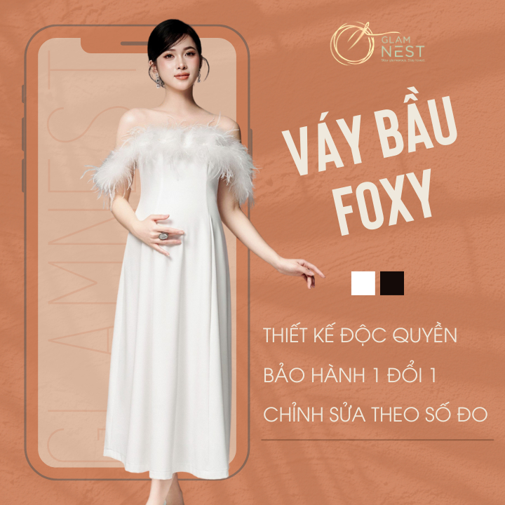 Đầm Bầu Xinh Dự Tiệc Bigsize Mặc Mùa Thu Đông Dáng Dài 2 Màu Trắng Đen Basic Glam Nest VD039