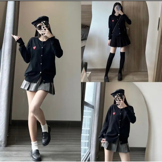 Áo len cardigan nữ khoác ngoài dài tay màu đen, ghi và be phom dáng dài hoạ tiết trái tim loại 1 tiểu thư Hàn Quốc
