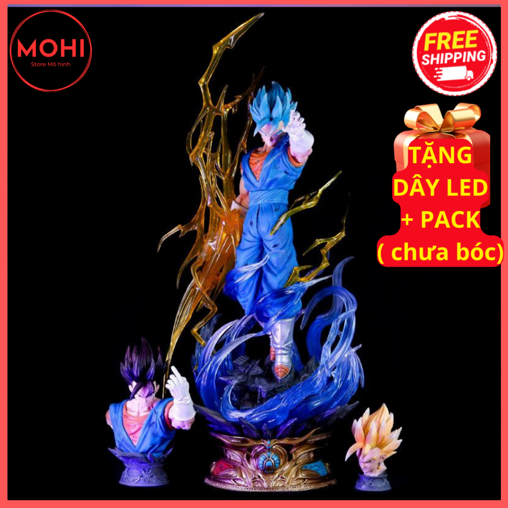 Mô hình Vegeto Super Saiyan Blue có 3 đầu thay đổi, siêu to siêu đẹp, có hộp màu, Cao 58 cm - Mô hình Dragon Ball ( Tặng
