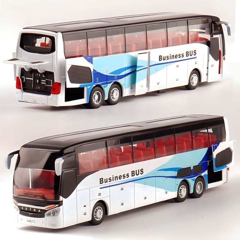 Mô hình tĩnh đồ chơi xe ô tô buýt chở khách Business Bus 1:32 bằng thép mở được cửa, cốp và có đèn led giá thành siêu rẻ