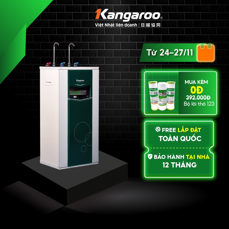 [MIỄN PHÍ LẮP ĐẶT] Thiết bị lọc nước Kangaroo RO 2 vòi, 10 lõi KG10A3 vỏ tủ VTU màu xanh(kèm carton)