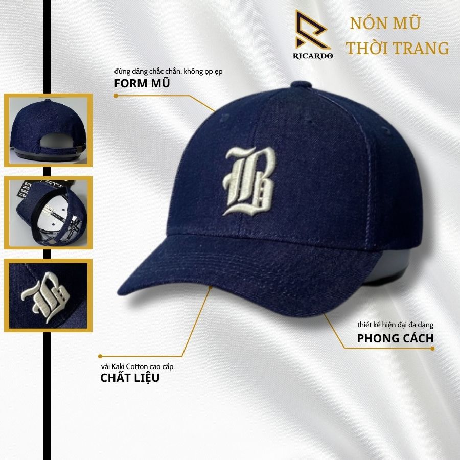 Nón kết mũ lưỡi Bò logo thêu chữ B dành cho mọi lứa tuổi Free size