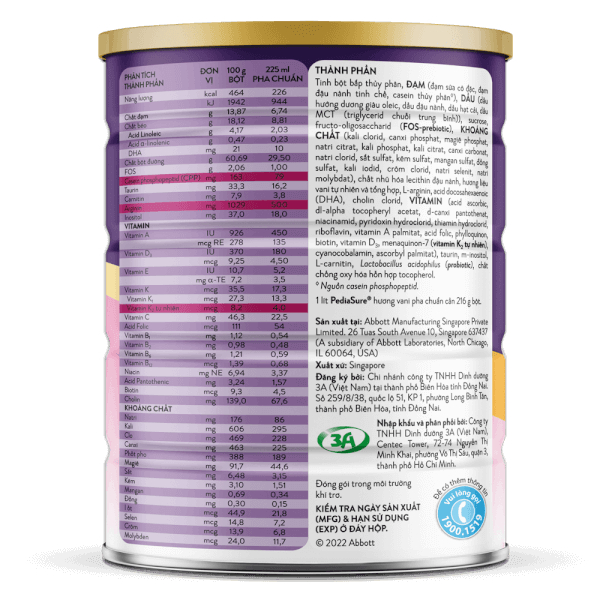 Sữa bột Pediasure 850g hương vani ít ngọt