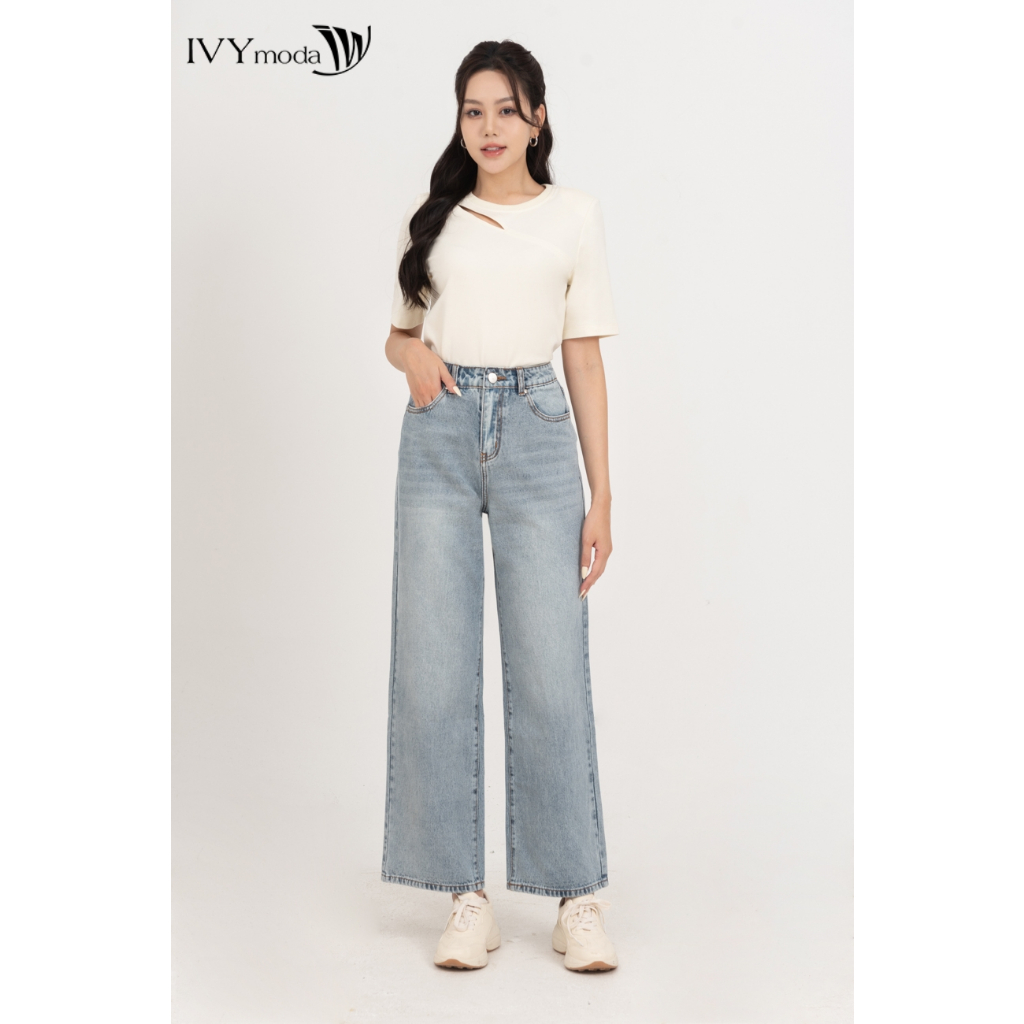 Quần Jeans suông xanh sáng nữ IVY moda MS 25M7875