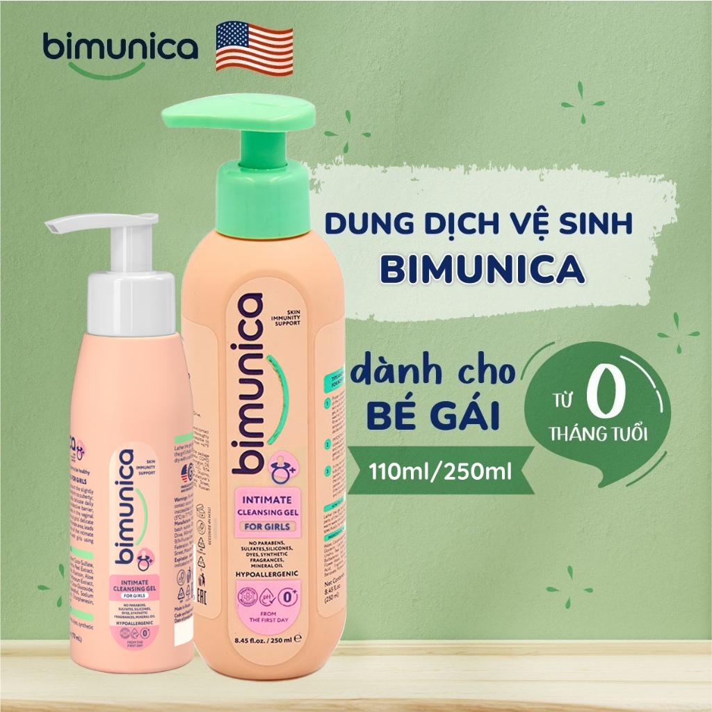 Gel Dung Dịch Vệ Sinh Xịt Hăm Cao Cấp BIMUNICA Cho Bé Gái Từ Sơ Sinh Dịu Nhẹ Khử Mùi