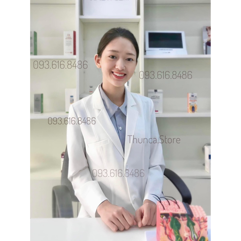 Áo bác sĩ nữ cao cấp dáng dài, tay dài chất vải dày dặn, đường may đẹp
