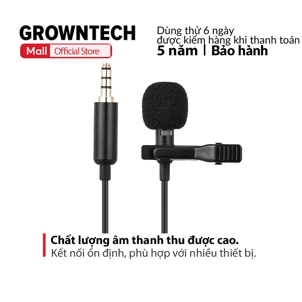 Micro thu âm cài áo Growntech GL 119 livestream lọc tiếng ồn hàng chuẩn jack 3.5mm cho điện thoại