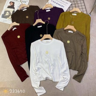 Áo thun nữ tay dài cổ tròn trơn tag sắt chữ miu miu hàng Quảng Châu, áo phông mùa hè form vừa chất cotton mát 233650