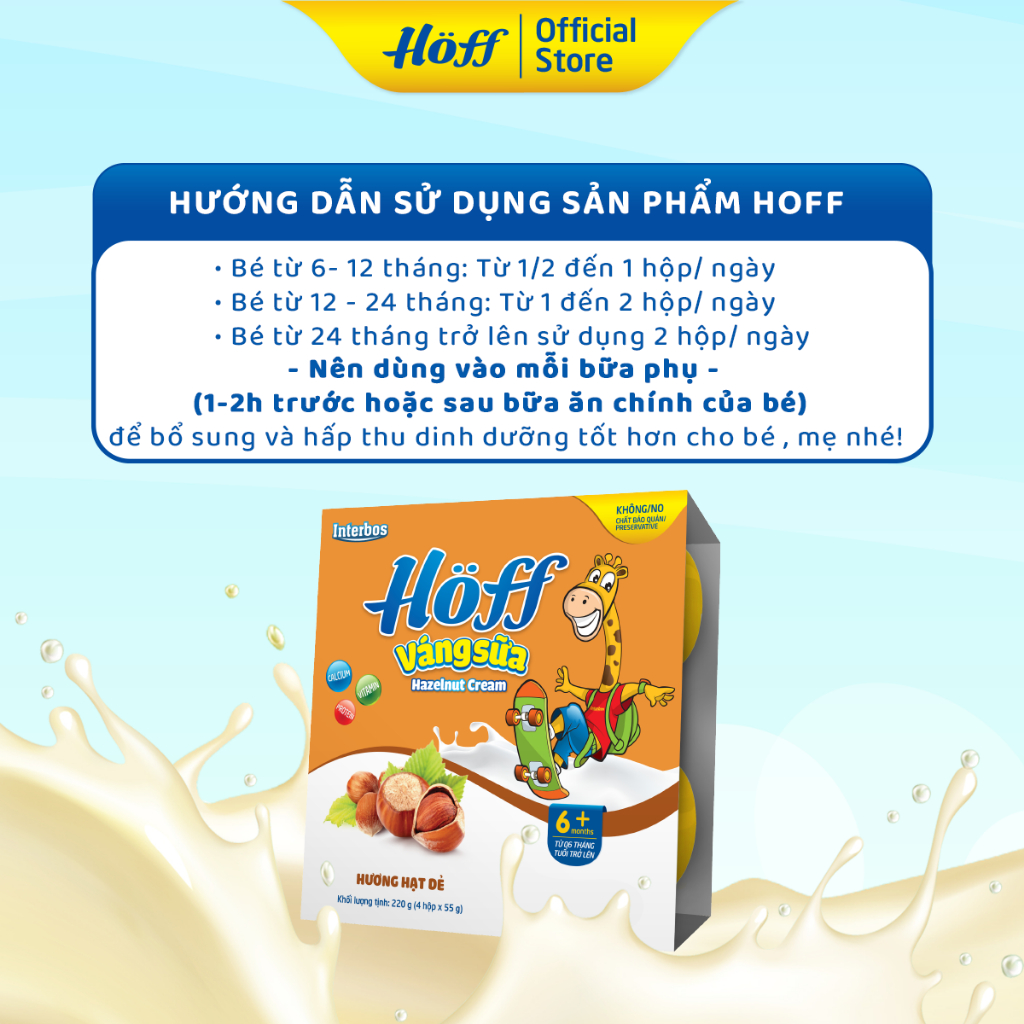 2 Combo váng sữa Hoff mix vị cho bé cải thiện hệ miễn dịch bổ sung protein và canxi - 8 LỐC (16 hộp x 55g)