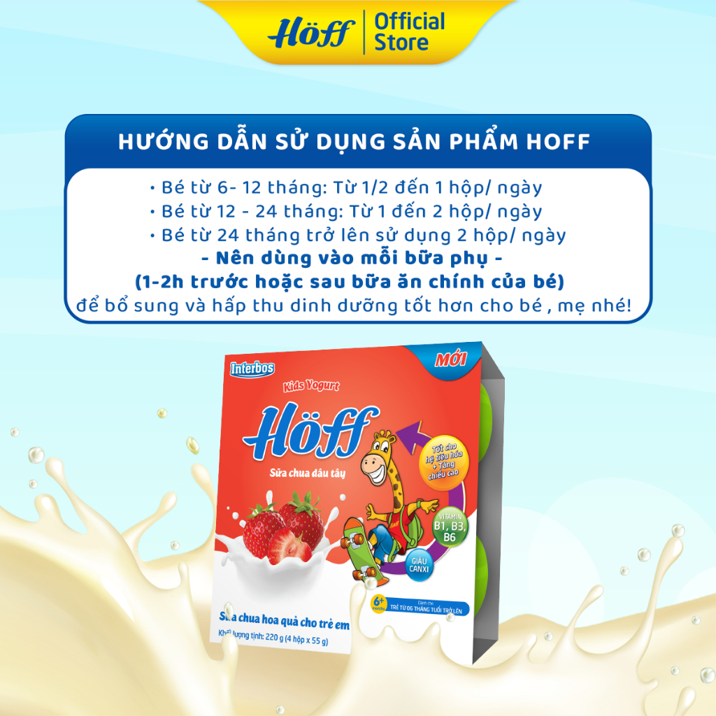 2 Combo sữa chua ăn mix vị Hoff dành cho bé cải thiện hệ tiêu hóa bổ sung lợi khuẩn 8 LỐC (16 hộp x 55g)