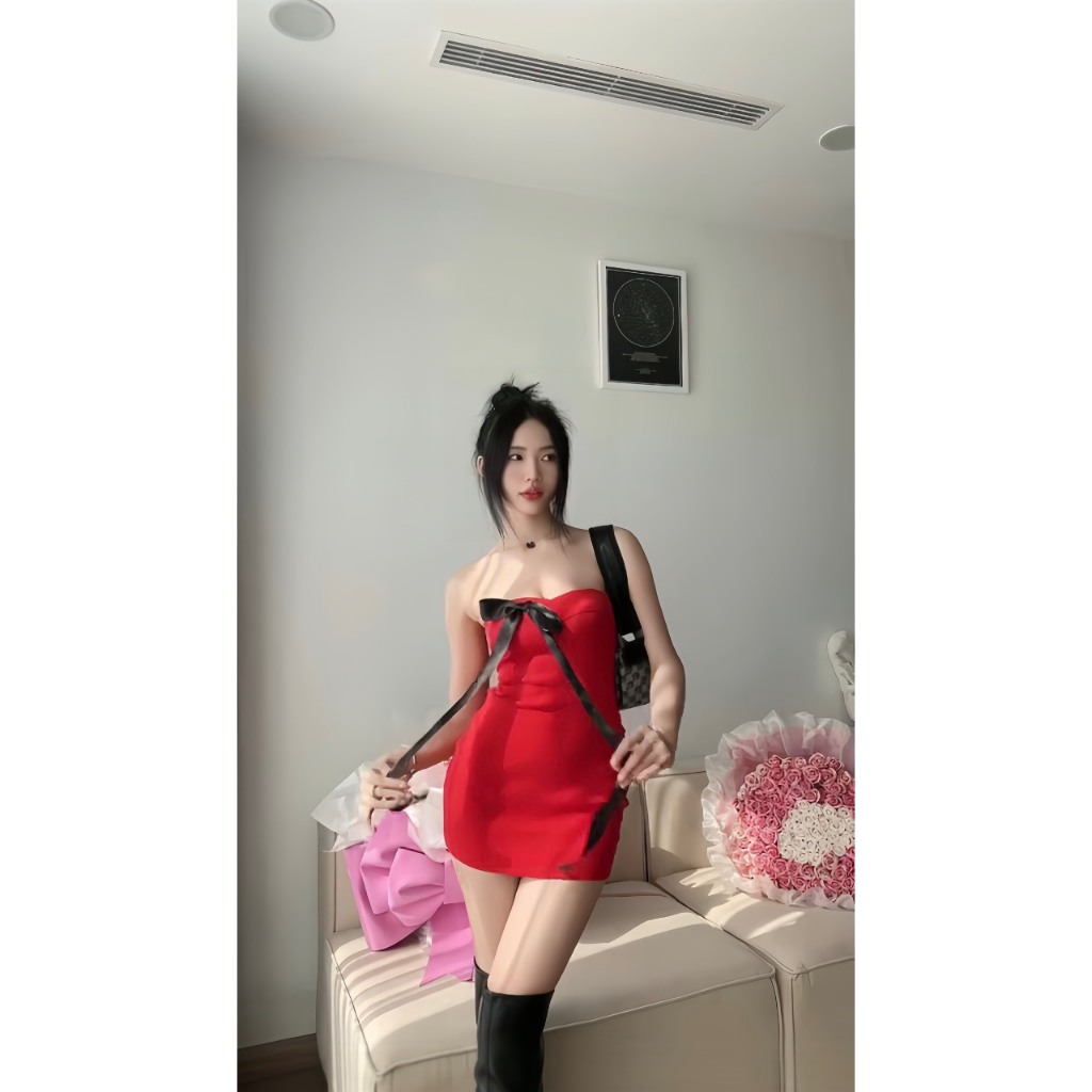 Đầm Cúp Ngực Phối Nơ Dáng Ngắn Phong Cách Sexy P001