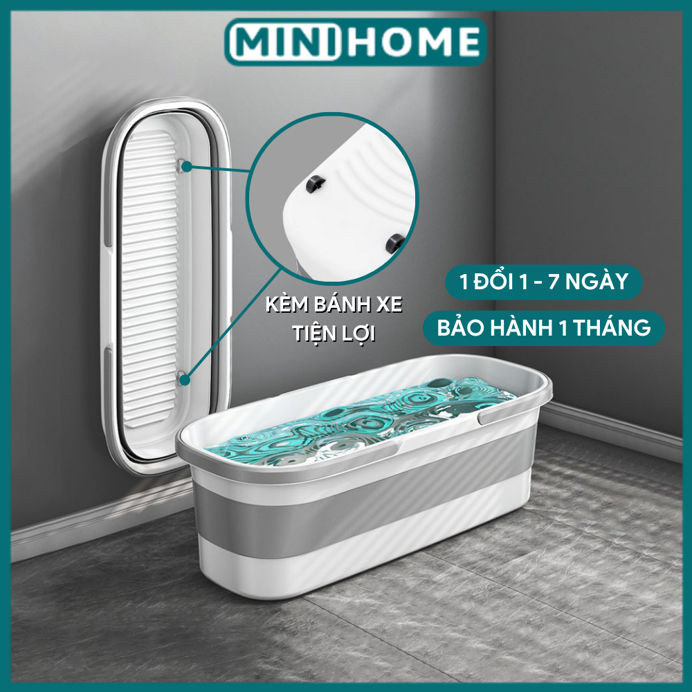 Chậu gấp gọn tiện lợi kết hợp cây lau nhà thau gấp gọn đa năng xô đựng nước có bánh xe di chuyển chứa được 10l nước GOSI