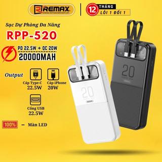 Pin sạc dự phòng kèm cáp 20000mah remax rpp-620 tích hợp 2 dây sạc type c 22,5w - lphone 20w - remax bảo hành 12 tháng