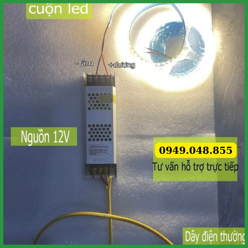 Cuộn 5m Led dán 12V trang trí tủ bếp, tủ quần áo, tủ trưng bày, kệ, vách tường, thanh nhôm, máng nhôm led