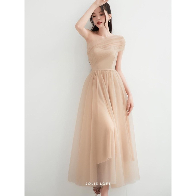 Đầm váy đi tiệc dạ hội đi sự kiện thiết kế cup quây lệch vai dáng dài phong cách tiểu thư nhẹ nhàng