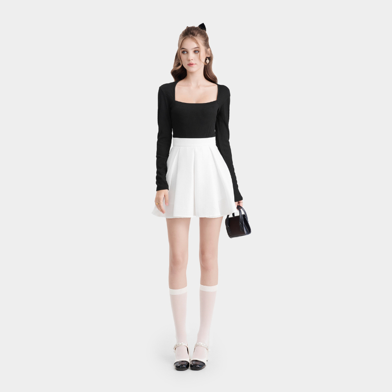 Váy Kiểu Nữ Mini Vải Tweed Xếp Li Form A - FAVH103323